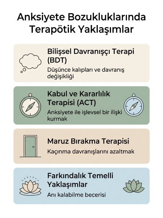 Anksiyete ve kaygı bozukluklarında uygulanan terapötik yaklaşımlar şeması (Temsili görsel)